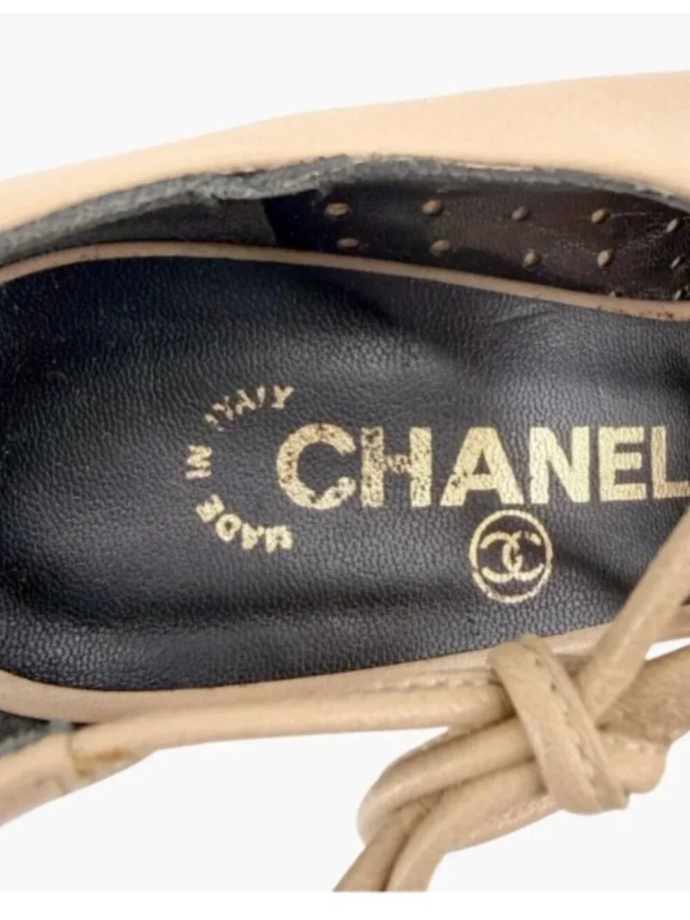 Chanel CC Two Tone Cutout Bootie Pumps Heels Beige Black Size 39 US 9
